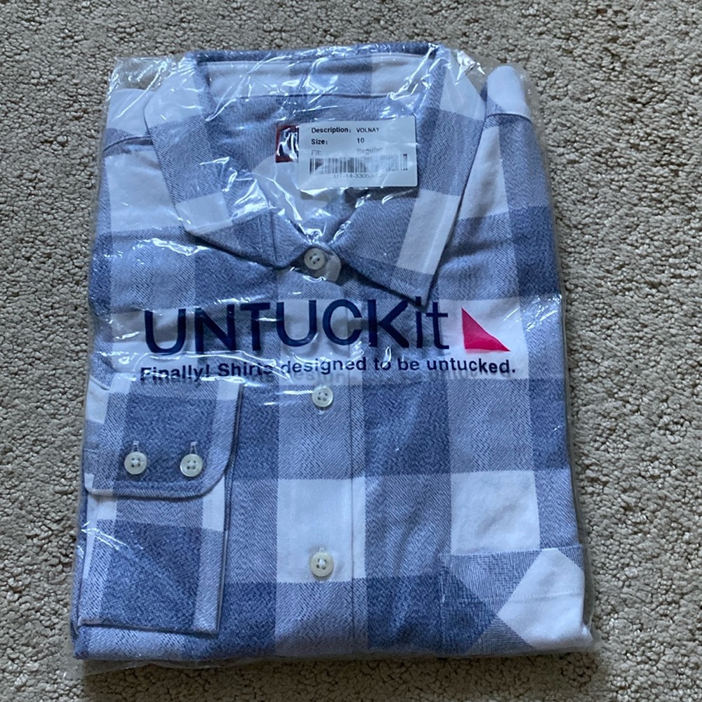 NWT Untuckit Volnay Light Flannel Blue Plaid Regular Fit Shirt Size 2